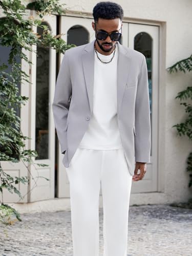 Image of MAGE MALE Men's One Button Suit Jacket Elegant Solid Color Blazers Slim Fit Lightweight Sport Coats Blazer