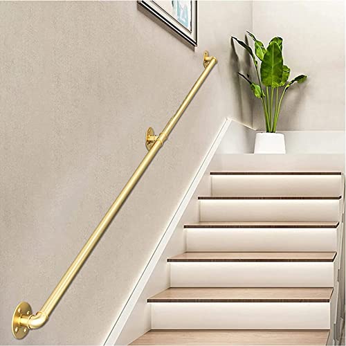 BOKNI Kit corrimano per Scale | Corrimano Ringhiera per Scale 1 2 3 4 5 6 Metri, Ringhiera per Scale | Corrimano per Scale Interne Gradino Esterno Fissato al Muro, Oro (Size : 2ft/60cm)