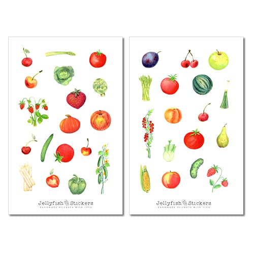 Set di adesivi frutta e verdura - sticker ricettario, sticker diario, sticker ricette, cucina, cucina, cibo, frutta