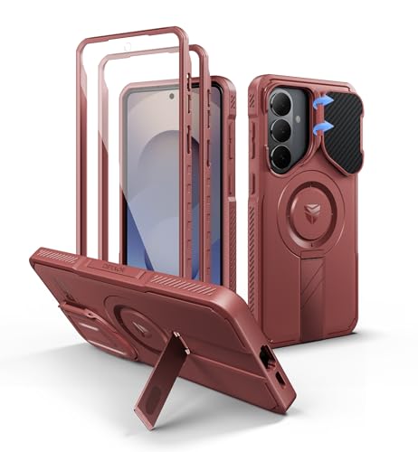 Image of Dexnor for Samsung Galaxy S26 Plus Case with Camera Cover & Adjustable Kickstand & Screen Protector, Compatible with MagSafe, Rugged Shockproof Bumper Cases Magnetic Protective Cover(2026),Maroon Red