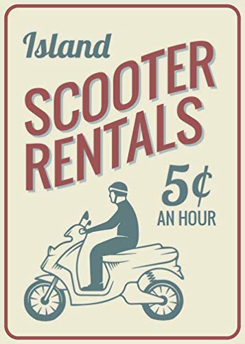 Letrero de alquiler de scooter, letrero de alquiler de vacaciones, decoración de scooter, letrero de metal vintage para el hogar, 8 x 12 pulgadas