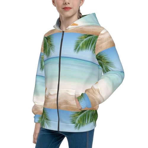 Starfish in Beach Kids Pullover Hoodies Boys Zip Up Sweatshirts Girls Athletic Clothes with Pocket