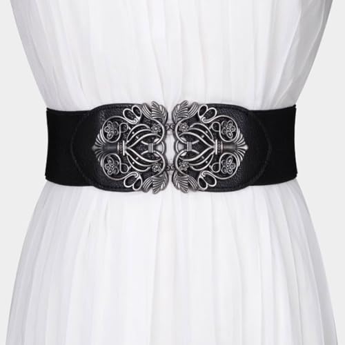 Stretchy Belt Outer Wear Waist Belt Retro Black Elastic Costume Wide Waist Belt for Women with Skirt3