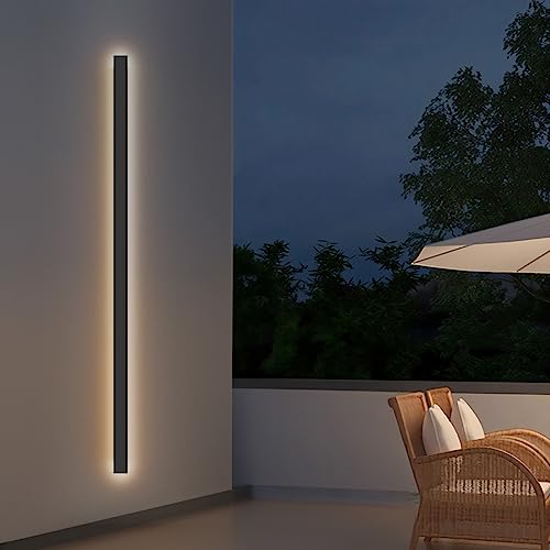 Klighten LED Longue Applique Murale Exterieur, 150CM/45W Noir Aplique Mural Interieur, Aluminium Acrylique IP65 Luminaire Exterieur, Lampe Exterieure pour Cour Jardin Terrasse Salon, Blanc Chaud 3000K