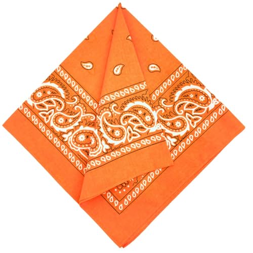 MDSTYLE 100% Cotton Bandana for Men & Women 22" x 22" Paisely Pattern (Orange 3pcs)