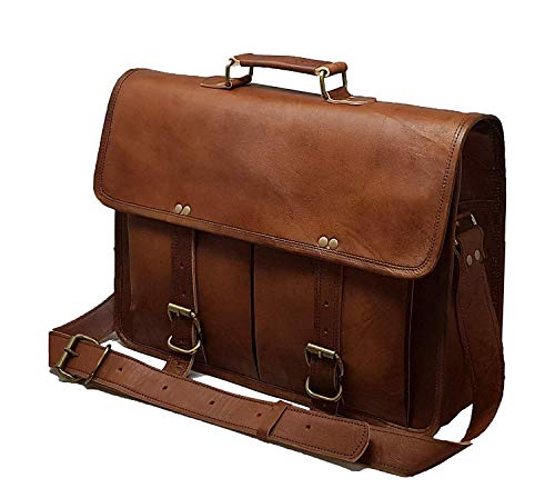 16" Leather Messenger Bag Laptop Case Office Briefcase Gift For Men Computer Distressed Shoulder Bag #TOP20