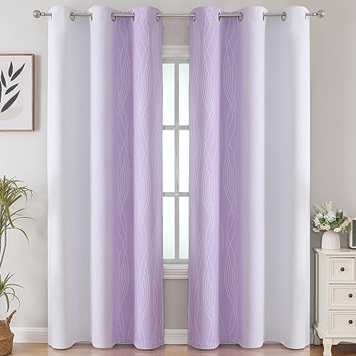Estelar Textiler Lilac and Greyish White Room Darkening Blackout Curtains 84 Inches Long for Living Room, Thermal Insulated Ombre Light Blocking Grommet Blackout Drapes for Bedroom, 42Wx84L, 2 Panels