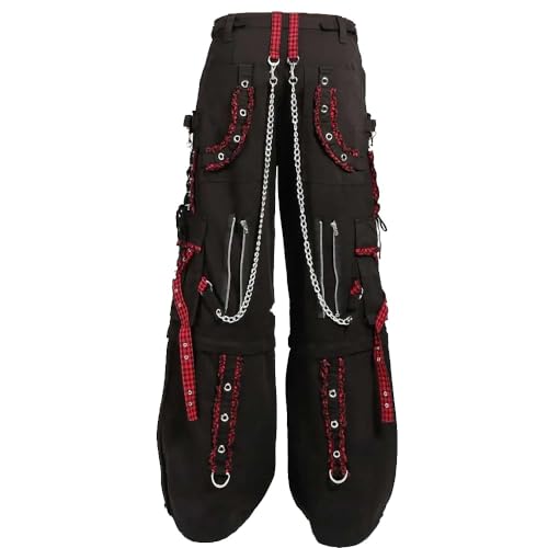Gothic Bondage Men Black & Red Pant Alternative Punk Rock Emo Trouser Pants Shorts/USA3