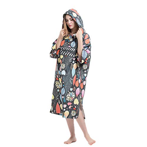 Wetsuit Changing Robe Towel Poncho with Hood Sleeve Pocket for Surfer Swimmer One Size Fit All - Thumbnail 5