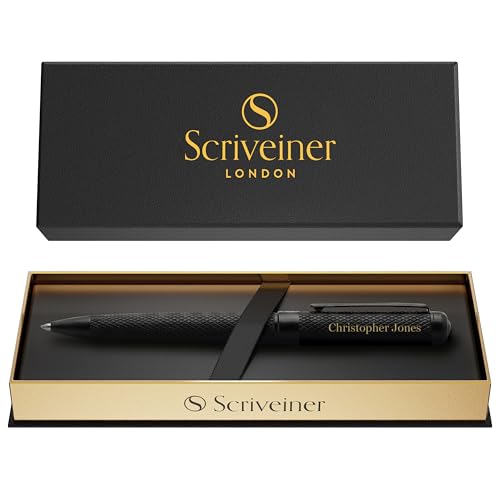 Image of Scriveiner All Black Ballpoint Pen -Stunning Luxury All Metal Matt Black Pen, Schmidt Black Refill, Best Gift Set for Men & Women, Professional Executive Office, Custom Name Engraving