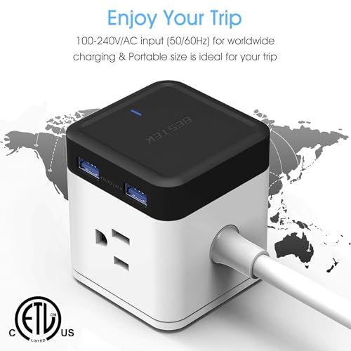 BESTEK Vertical Cube Power Strip with Mountable Detachable Base 5' Extension Cord (MRJ3006-BK)