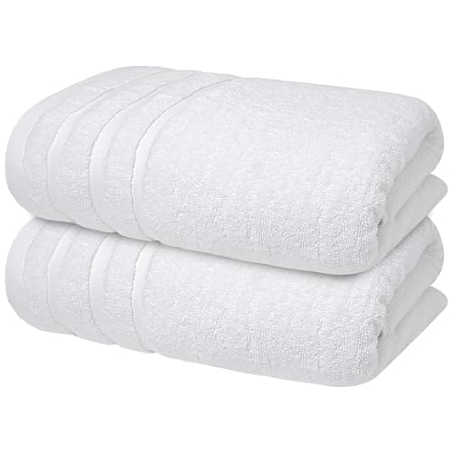 Infinitee Xclusives Bath Towels Set of 2 (70×140 cm) – 100% Soft Ring-Spun Cotton, Ultra Soft & Highly Absorbent Towels for Spa, Gym, Hotel & Everyday Bathroom Use |Brilliant White|