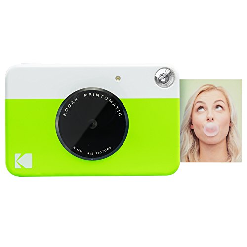 Image of KODAK Printomatic Full-Color Instant Print Digital Camera Colorful Photos On Zink 2x3 inch Sticky-Back Photo Paper 5MP Gift Bundle: Case + Zink 2x3 inch 20pk + Album + Stickers + Frames + Markers - Green