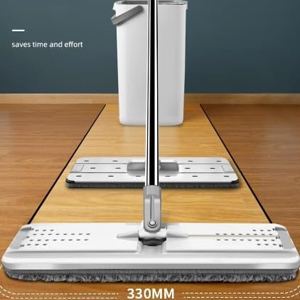 Mopa Fregona con Cubo Escurridor - Trapeador Plano con Almohadilla de Microfibra - Limpieza de Suelos, Azulejos, Parquet y Ventanas - Mopa Autoescurrible para Hogar y Oficina