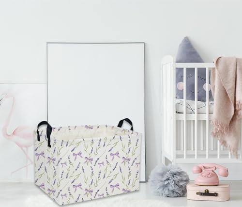 Image of Rectangle Girls Baskets Flower Basket Cute Storage Bin Organizer Box for Room Decor Gift Basket(Purple flowers)