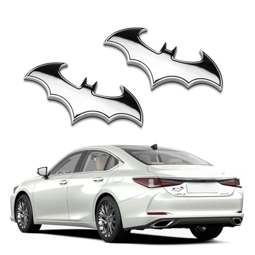 NOPKESV 2 Pcs 3D Stainless Steel Bat Car Emblem Decal Badge, Emblem Fledermaus Kunststoff mit Schaumstoff-Kleberückseite