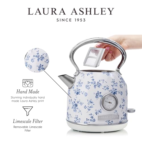 Laura Ashley Stainless Steel Electric Kettle 1.7 Liter - 1500W Rapid Boil Electric Kettles for Boiling Water - Electric Tea Kettles Automatic Shut Off - Overheat & Boil Dry Protection Cordless Kettle