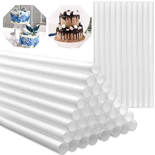 ROLLWAY 36 Stück Tortenstützen 24cm Kuchenstützen Wiederverwendbar Dübelstangen PP Kunststoff Tortendübel Kuchenrunddübel für Mehrstöckige Torten, Gestufte Gestapelte Kuchen (Type B) Cover