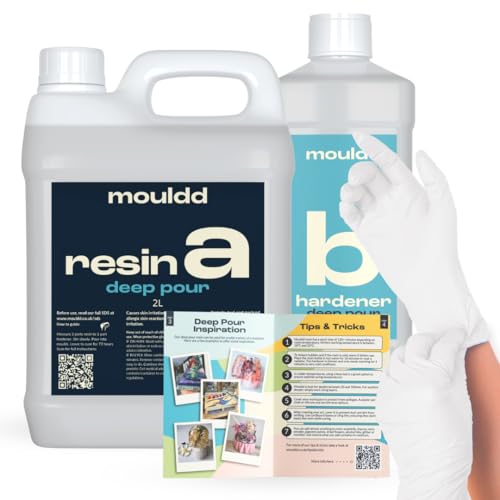 Mouldd 3L Deep Pour Epoxy Resin Kit 2:1 - Crystal Clear Resin & Hardener for DIY Arts and Crafts - For Making Tables, Flower Preservation, Pyramids and Large Pours - Food Safe, Heat & UV Resistant