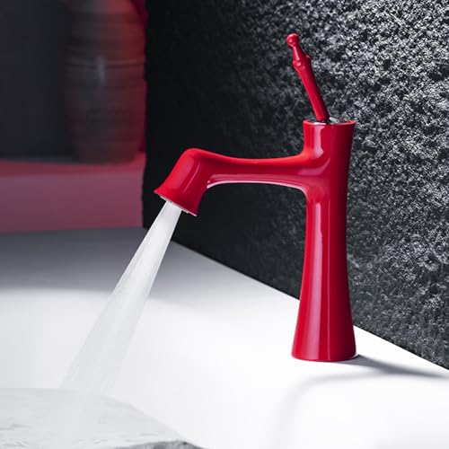 Grifo mezclador rojo de latón para renovar el lavabo de baño de 1 hoyo LWX