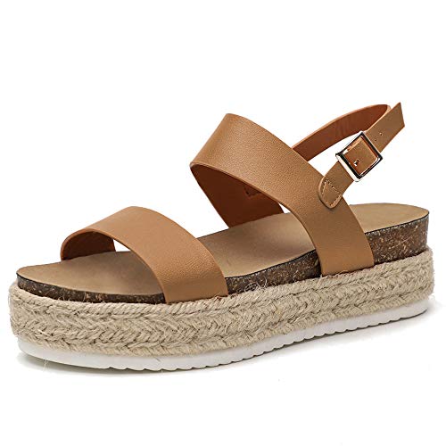 Chenghe Women's Platform Sandals Casual Espadrilles Flatform Ankle Buckle Strap Open Toe Slingback