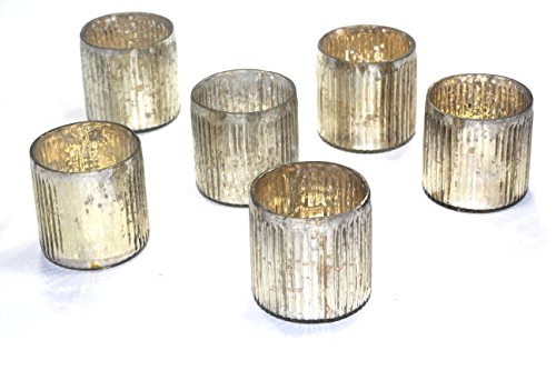 Mercury Glass Ribbed Votive - Set of 6 (Silver)