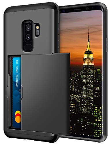 Coolden for Samsung S9 Plus Case Armor Shockproof Case for Galaxy S9 Plus Wallet Case Protective Case Rubber Bumper Card Holder Slot Wallet Case Cover for Samsung Galaxy S9 Plus Phone Case (Black)