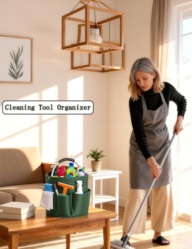 Image of Cleaning Caddy with Handle, for Cleaning Supplies Organizer Bucket | Foldable Storage Tote with 6 Pockets,17L Large Capacity Basket for Household Organizer,Laundry Room,Bathroom & Home