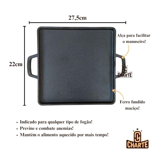 Kit Chapa De Ferro Fundido Com Suporte De Madeira E Molheiras Tábua Churrasco E Cumbuca Carne Petisc