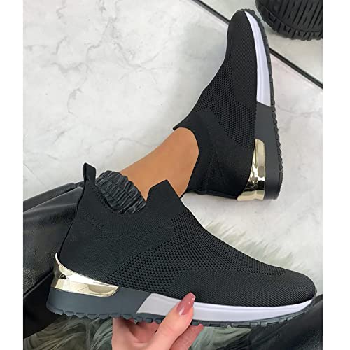 EMRELOD Womens Sneakers Platform Fashion Slip On Walking Shoes Breathable Running Shoes Lightweight Casual Breathable Mesh Low Top Gym Shoes Flat Non Slip Workout Shoes Play Sneakers (05-Black, 8)2
