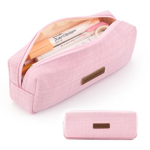 ANGOOBABY Small Pencil Case Student Pencil Pouch Coin Pouch Cosmetic Bag Office Stationery Organizer for Teen School-Pink