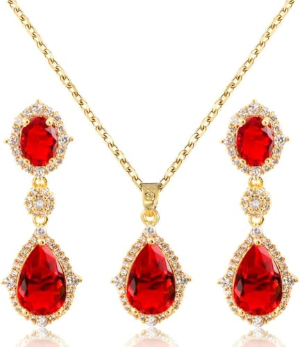 TOFBS Tropfen Schmuckset Zirkonia Halskette Ohrringe Anhänger Kristall Strass Elegant Luxuriös Hochwertig Damenschmuck
