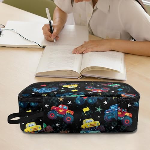 Image of Truck Print Kids Pencil Case Large Capacity Pencil Bag for Boys Girls Portable Lightweight Pen Pouch for Preschool Elementary Children