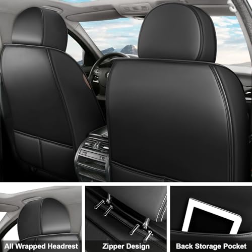 Image of 2 Pcs Front Car Seat Covers Fit for Volkswagen Tiguan Limited 2017-2018 | Nappa Leather, Daily Commutes, Durable, Side Airbag Compatibility, Sports Seat Cover, Wear Resisting, Black