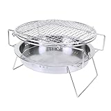 HUIOP Parrillas de Barbacoa Redondas Portátiles de Acero Inoxidable, Plegables, Ideales para Acampar y Hacer picnics. (Grande 30 * 19,5)