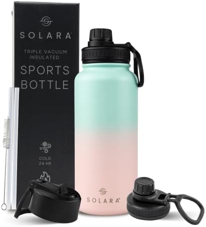 SOLARA Drinking Bottles for Adults | Stainless Steel Water Bottle | Insulated Water Bottle with Straw | Metal Water Bottle with Straw and Sports Lid | Travel Water Bottle | 22oz | Red Rose