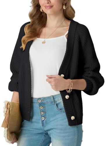 GRECERELLE Women's Chunky Open Front Long Sleeve V-Neck Button Knit Loose Cardigan Sweater Outerwear, S-2XL3