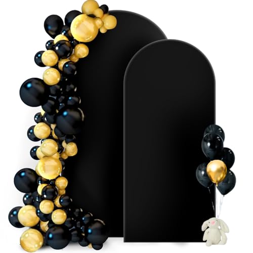 Hemmotop Wedding Arch Backdrop Cover Black Set of 2 (7.2ft 6ft)