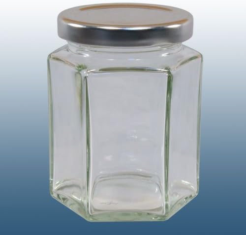 Pack of 6-110ml Hexagonal Glass Food Jar with Silver Twist Off Lids (Choice of Lid Colours)