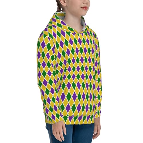 Mardi Gras Purple Yellow Plaid Kids Pullover Hoodies Boys Sweatshirts Girls Athletic Clothes with Pocket3