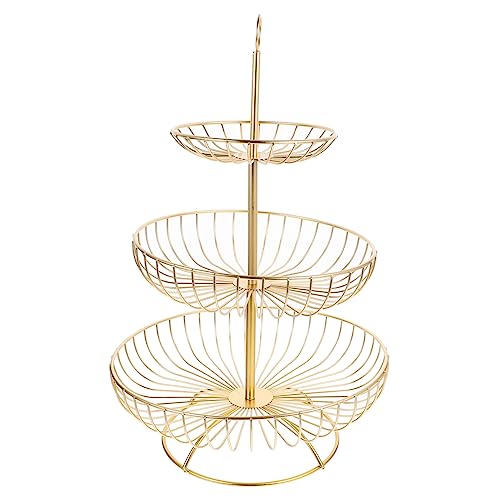 Cabilock Cesta De Frutas Metálica De 3 Niveles Para Encimera De Cocina, Organizador De Almacenamiento De Metal Resistente Recubrimiento Antioxidante, Dorado, Adecuado Para Cocina y Frutas