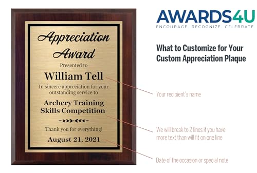 Appreciation Award Plaque Customizable 8x10 - Personalized Awards and Trophies for Employee Recognition - Custom Plaques with Your Text - Customize Now!