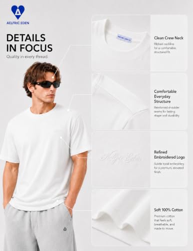 Image of Aelfric Eden Mens T Shirts Casual Heavyweight Cotton Classic Tees Short Sleeve Tops