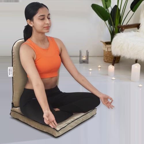 Image of Kawachi Right Angle Back Support Portable Relaxing Folding Yoga Meditation Floor Chair Easy to Carry I113 (I83-Beige)