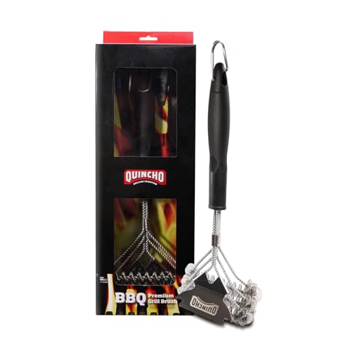 QUINCHO Premium Grill Brush & Scraper Combo - Heavy-Duty BBQ Cleaning Tool for Charcoal, Gas, Electric Grills - Rust-Resistant, Effective Grime Removal, Comfort Grip - Grill Maintenance Made Easy
