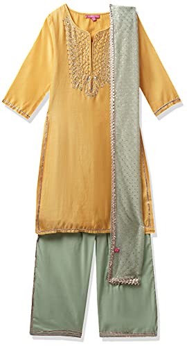 Image of BIBA Poly Cotton Embroidered Straight Formal Kurta With Palazzo And Dupatta