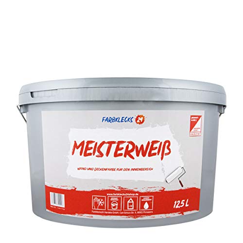 Farbklecks24 Meisterweiß (versch. Größen) Wandfarbe, weiss (12,5L), hohe Deckkraft Cover