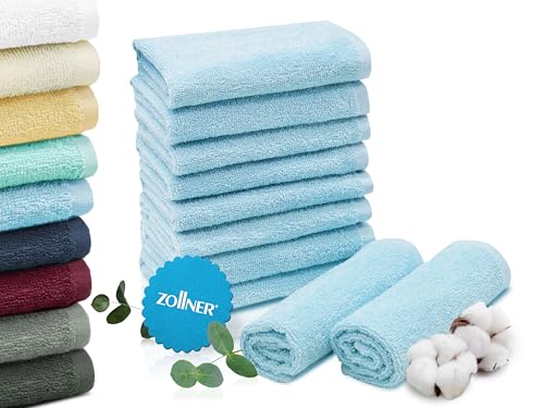 ZOLLNER 10er Set Seiftücher in 30x30 cm - saugstarke und weiche Waschlappen in hellblau - mit praktischem Aufhänger - waschbar bis 60°C - Baumwolle - Hotelqualität