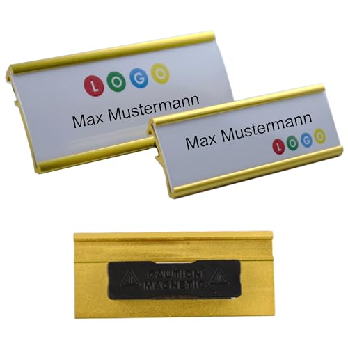 1 Pieza Aluminio Nombre Color Oro Anodizado de Metal, Tamaño 65x22mm o 72x32 mm, con Imán , Name Badge , Placa de Nombre para Ropa, Identificativas con Imán Color Oro Metal Ligero Anodizado