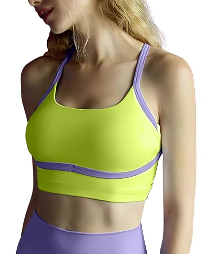 Tansuitme Womens Workout Tank Tops Square Neck Longline Sports Bra Strappy Crop Yoga Top Criss-Cross Back Built In Bras cover